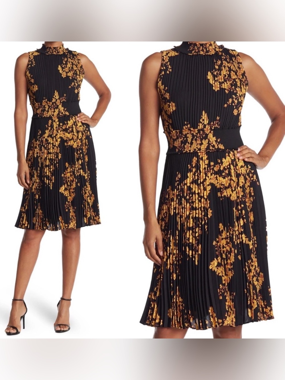 NANETTE LEPORE
Printed Pleated
Sleeveless Dress SIZE 2 colonel mustard print